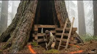 One Man Survival Building a Hidden House Inside a Giant Tree