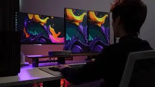 Seamless switching between two computers and three screens.