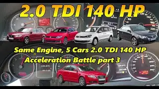 Same Engine, 5 Cars &ndash; 2.0 TDI 140 HP Acceleration Battle | Part 03