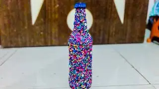 Bottle art using rice | Bottle design craft idea | Rice bottle art
