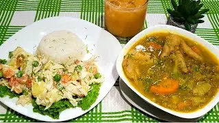 📌ALMUERZO 🇪🇨COMPLETO SOPA DE LENTEJAS CON POLLO ,ENSALADA RUSA CON POLLO Y JUGO DE TOMATIILLO 