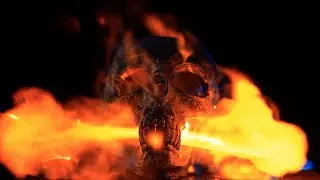 Burning skull in the darkness (4K stock video)