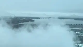 Niagara Falls during fog. Rainbow bridge.
