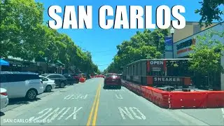 SAN CARLOS CALIFORNIA, DRIVING DOWNTOWN, DRIVING TOUR, CITY HALL, USA 2022