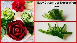 4 Simple Cucumber Salad Decoration Ideas | Cucumber Carving Garnish| Vegetable Carving for Beginners