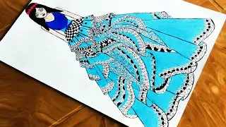 Mandala dress/Mandala art/Mandala drawing/Zentangle art/dress drawing/fashion design/girl drawing