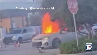 Body found in burning car outside Walmart in Miami-Dade