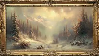 Misty Winter Forest with Distant Mountains – Framed Art TV Wallpaper 4K