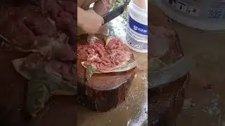 processing soft-shelled turtle meat with a knife cutting soft-shelled turtle meat slicing, filleting