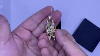 SA538-G: Silver 925 Mezuzah pendant with 14K Gold plating and multi-color CZ