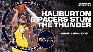 WHAT THE HALI HAPPENED? 👀 Reaction to Haliburton’s GW jumper in Game 1 | SportsCenter