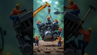 Mini Workers Build a Bike Engine | Tiny Construction Crew with Crane & Helicopter 🚲🔧 #Shorts