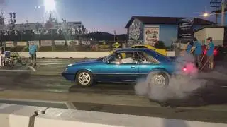 6000rpm CLUTCH DUMP Launch - Foxbody Mustang 5.0L with T5 - Street Legal Drags @ Mission Raceway