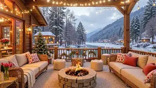 Smooth Winter Jazz Music ❄️ Snowy Mountains, River View & Warm Cabin Lights