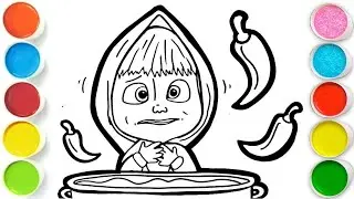 Masha with spicy food Drawing, Painting and Coloring for Toddlers -Child Art 