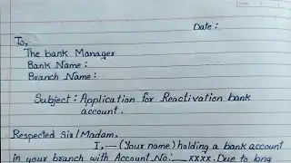 Application For Reopen Bank Account || Application To Bank For Reactivate Bank Account ||