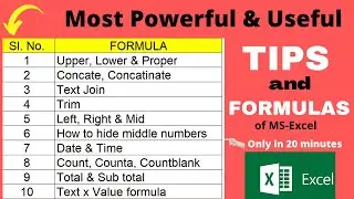 Important tips of MS-Excel | Most powerful formulas of MS-Excel | Learn various functions of excel