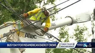 MidAmerican Energy crews work to restore power after strong storms blow through central Iowa