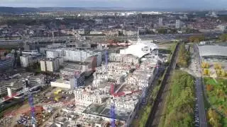 Le centre commercial Muse à Metz vue d'en haut.