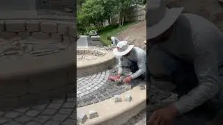Laying the pavers. #unilock #outdoorwork #paverpatio #pavers #landscape #construction #landscaping