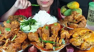 Eating Spicy Potato Mutton+Panjabi Chicken Leg Masala+Sorsha Pabda Buna+Spinach Fish Egg Fry+Mango