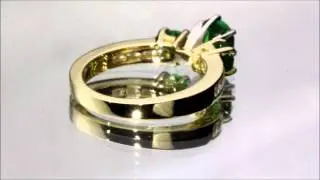 14k Solid Yellow Gold Genuine Tsavorite Garnet and Diamond Anniversary Ring