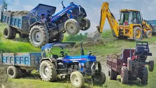 New JCB 3dx loading mud | Mahindra Yuvo Tech 575Di | Powertrac Euro 50 Tractor with trolley loadingI
