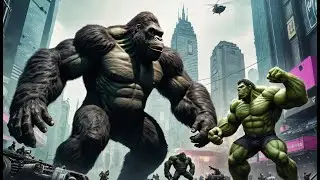 King Kong vs Hulk & Demon Hulks &ndash; Epic Battle in a Neon Cyberpunk Wasteland of Fire and Fury
