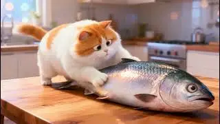 Cat eating big fish 