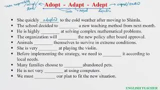 English Grammar Exercise-/Adopt/Adapt/Adept/#english#englishgrammar#education#learning#vocabulary