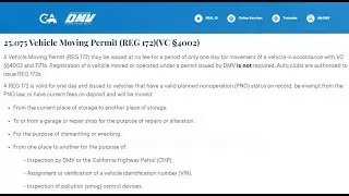 CA DMV - Moving Permit for Non-Operation Vehicle