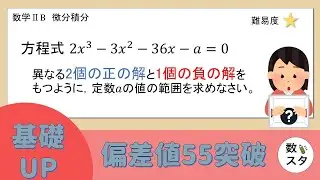 【微分】異なる2個の正の解と1個の負の解をもつように、定数aの値の範囲を求める！