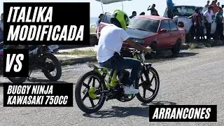 Moto Italika Modificada vs Buggy Kawasaki Ninja 750cc vs Audi S3 | ARRANCONES PLAYA EL CAIMANERO