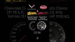 Chevrolet Corvette ZR1 V8 6.2L 755 HP 969 Nm 1570 KG vs Bugatti Chiron 8.0L W16 1500 HP 1995 KG