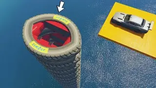 GTA 5 - Jumping into a Bottomless Tire Hole Tower!
