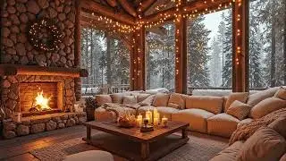Snowfall Jazz Cabin Retreat ❄️ Cozy Winter Fireplace Ambience & Soft Smooth Jazz Music