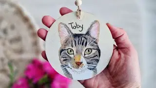 Custom Cat Ornament 🎄 | Hand-Painted Tabby Pet Portrait on Wood Slice | Meet Toby!