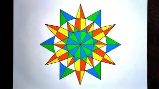 Simple Circle Star Design | Geometric  Star Pattern with Painting | How to Draw shapes with Compass