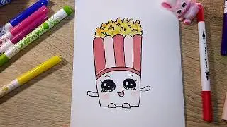 Как нарисовать милую еду, попкорн How draw Cute pop corn #cutefood