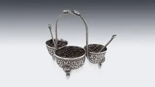 ANTIQUE 19thC INDIAN SOLID SILVER CONDIMENT SET, OOMERSI MAWJI, BHUJ c 1890