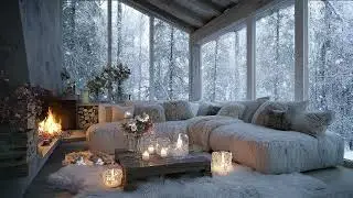Cozy Winter Cabin Ambience ❄️ Warm Piano Jazz Music & Crackling Fireplace to Relax, Study, Work