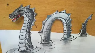 How to draw 3d monster - 3d snake (dragon) in water | Abhi Artzz