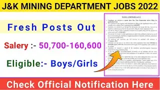J&K Mining Department Fresh Recruitment 2022 || J&K Fresh Job Notification Out || Check Full Details