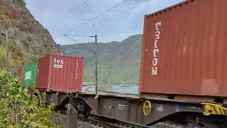 Train Spotting Germany :2 Z&uuml;ge im Clip Container Zug begegnet ICE im Rheintal