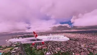 Extreme Takeoff in Storm | Virgin Atlantic Boeing 747 Dangerous Flight Over City