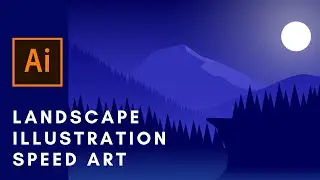 Moon Light Forest - Landscape vector illustration - speed art Adobe illustrator