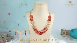 A simple and elegant pearl & coral mala sets | Krishna Pearls