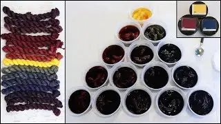 Mixing Navy, Cabernet, and Mustard; Triad Color Mixing to Dye Yarn (Dyepot PS 84)