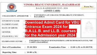 Download Admit Card for VBU Entrance Exam 2024 for B.A.LL.B. and LL.B. for the Admission year 2024