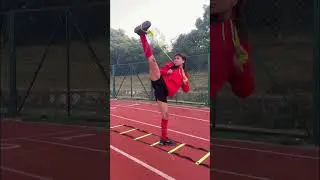 Kicking practice with resistance band #taekwondo #karate #fightinggames #girl #shortsvideo #viral